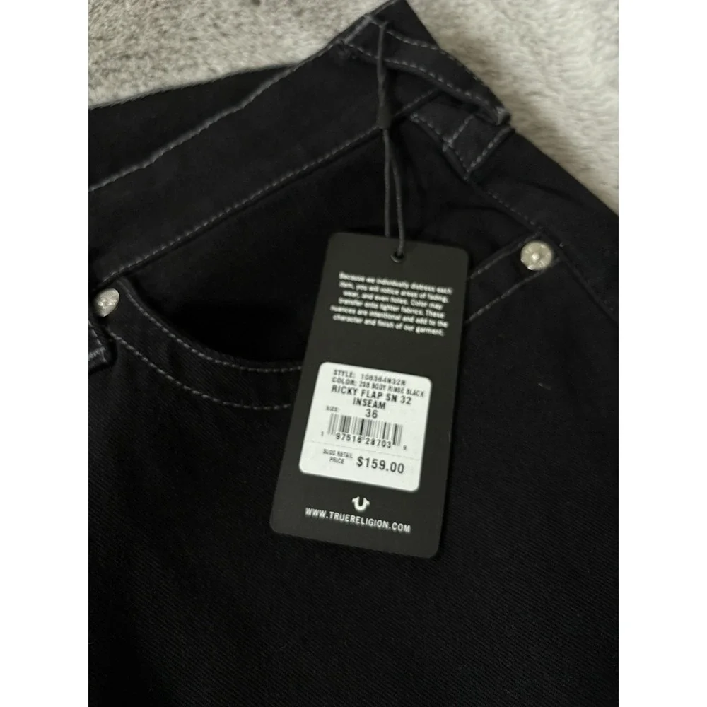 True Religon Ricky Mens Jean Denim‎ Size 36x32  black new relaxed straight